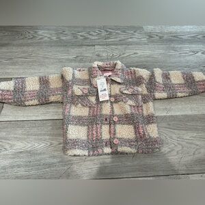 Design History Kids Sherpa Plaid Jacket in Pink, Cream & Gray